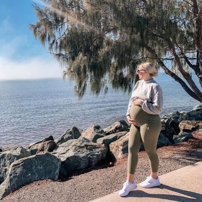 3/4 Maternity Leggings + Pockets - Olive FINAL SALE