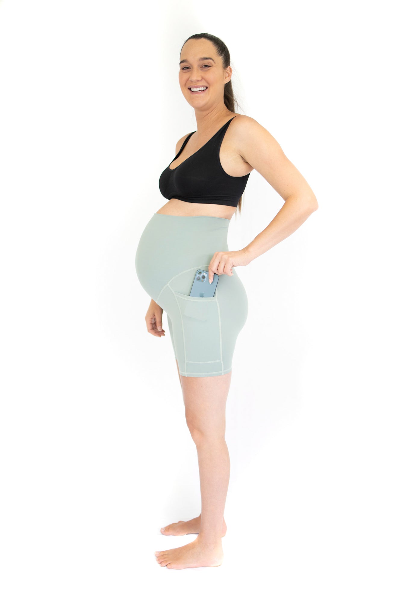 Emama Maternity Bike Shorts + Pockets - Spearmint-FINAL SALE ONLY