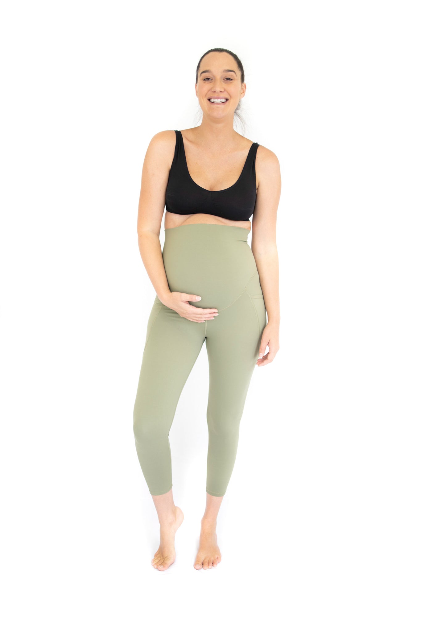 7/8 Maternity Leggings with Pockets in Olive Green emamaco