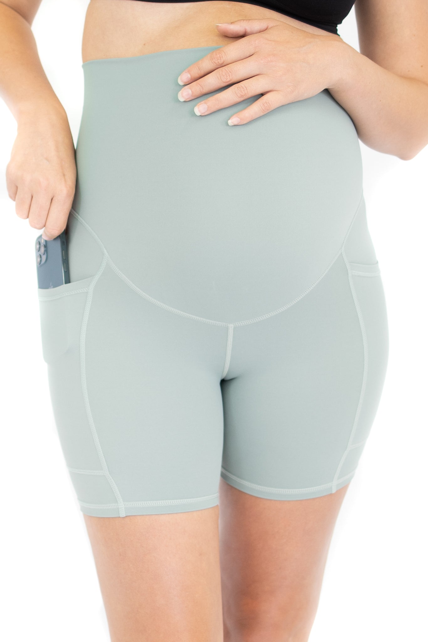 Maternity Bike Shorts w/ Pockets - Spearmint - Pet Hair Repellent – emamaco